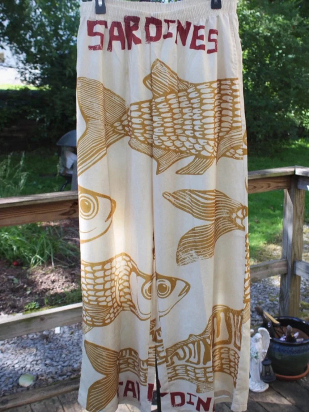 Sardines Fish Print Wide Leg Pants | Size XL (Fits Like L)